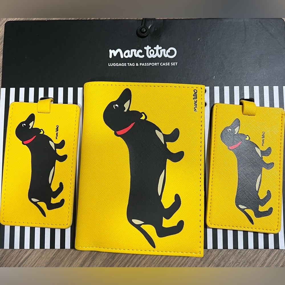 Marc Tetro Dachshund Yellow Luggage Tags and Passport Holder